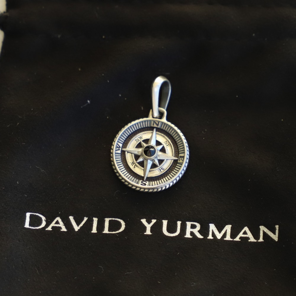 David Yurman Men's Sterling Silver Maritime Compass Pendant with Black Diamond